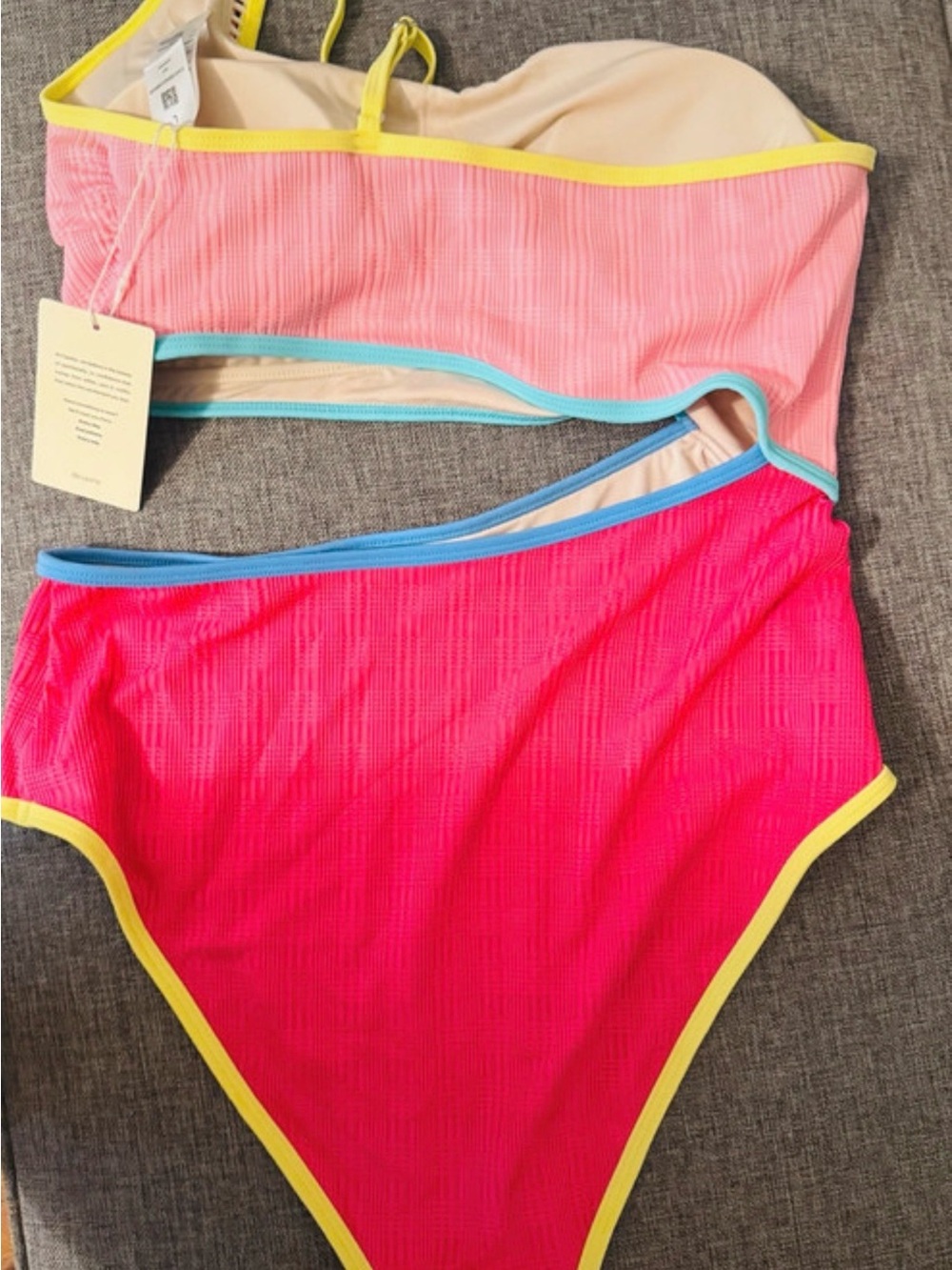 Cupshe Pink & Yellow Colorblock Ribbed Bikini Set - Picture 2 of 3